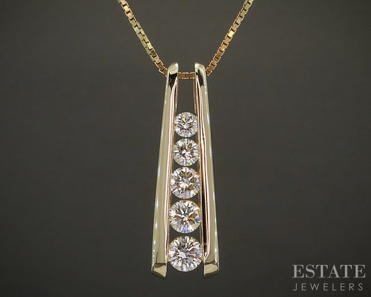 14k Yellow Gold Round Natural 1.00ctw Diamond Journey Necklace 7.1g 18"L p24633