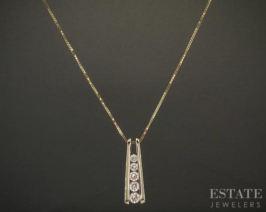 14k Yellow Gold Round Natural 1.00ctw Diamond Journey Necklace 7.1g 18"L p24633