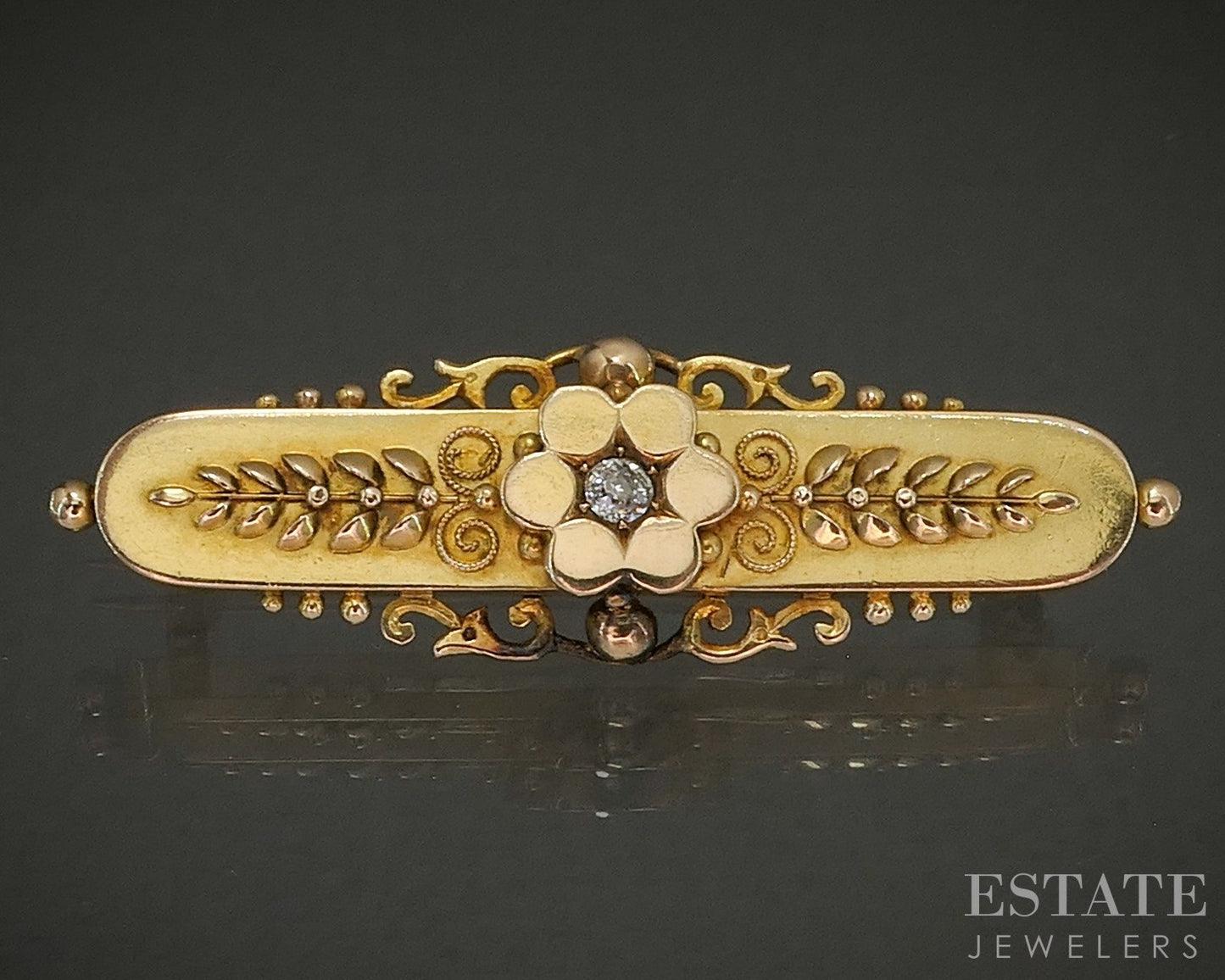 Antique Victorian 15k Yellow Gold OMC Diamond English Pin Brooch 5.1g p25145