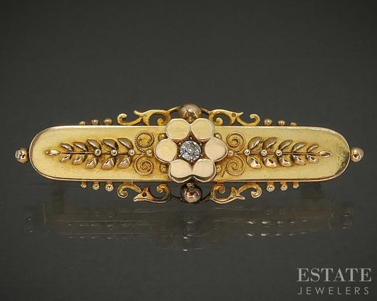 Antique Victorian 15k Yellow Gold OMC Diamond English Pin Brooch 5.1g p25145