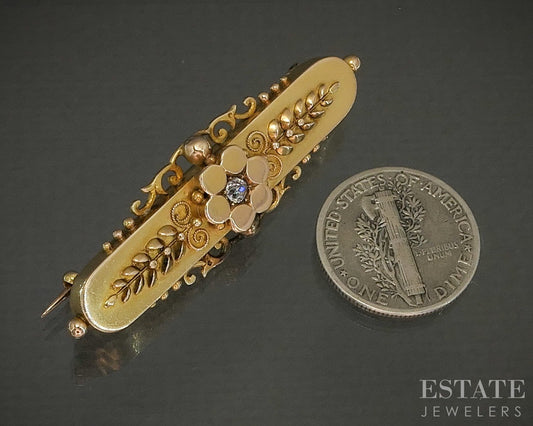Antique Victorian 15k Yellow Gold OMC Diamond English Pin Brooch 5.1g p25145