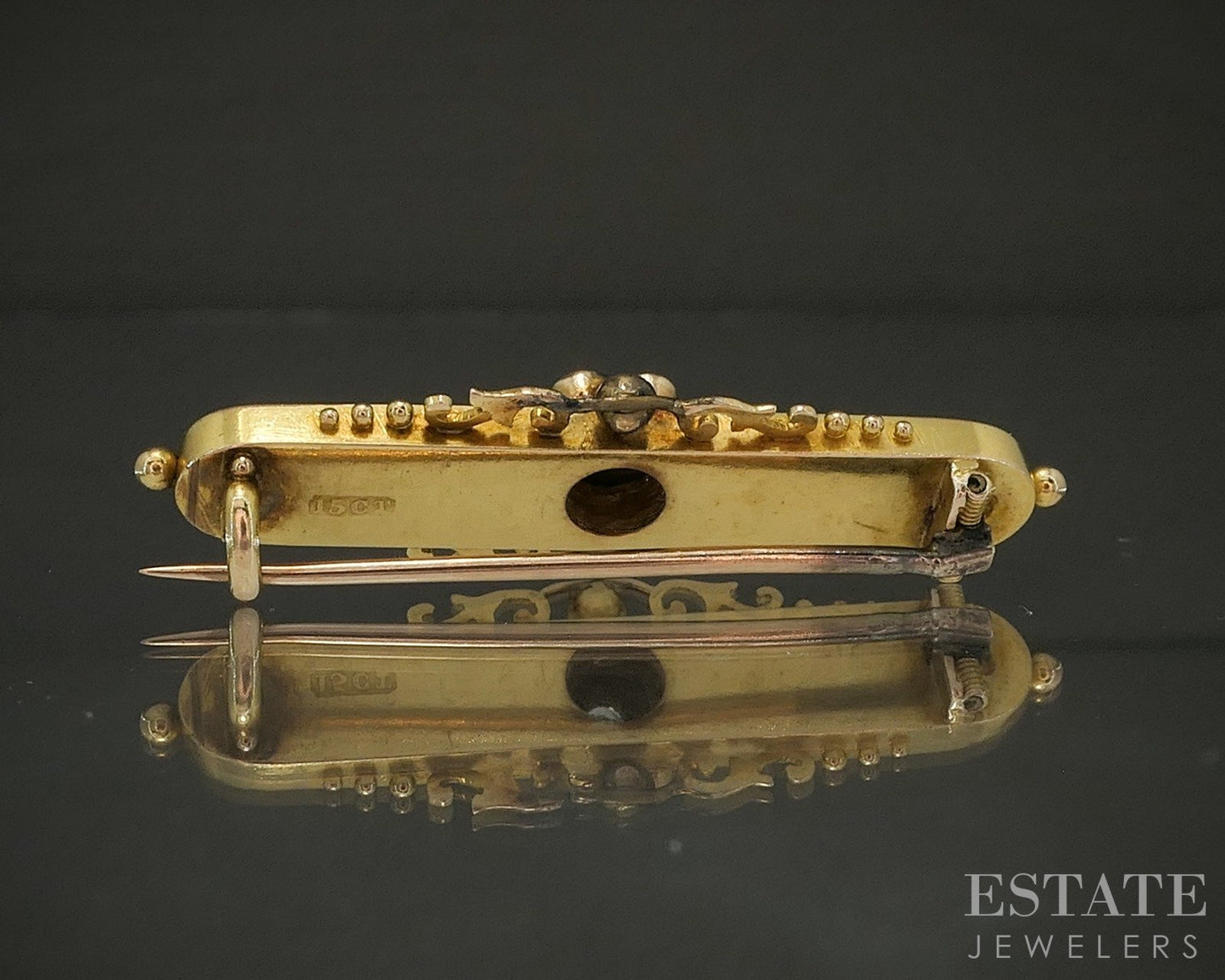 Antique Victorian 15k Yellow Gold OMC Diamond English Pin Brooch 5.1g p25145