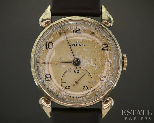 Vintage 1934 Omega Gold Filled Horned Lug Mens Watch p20542