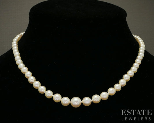 14k White Gold 3.8-7.4mm Cultured Pearl Graduated Ladies Necklace 15"L p26383