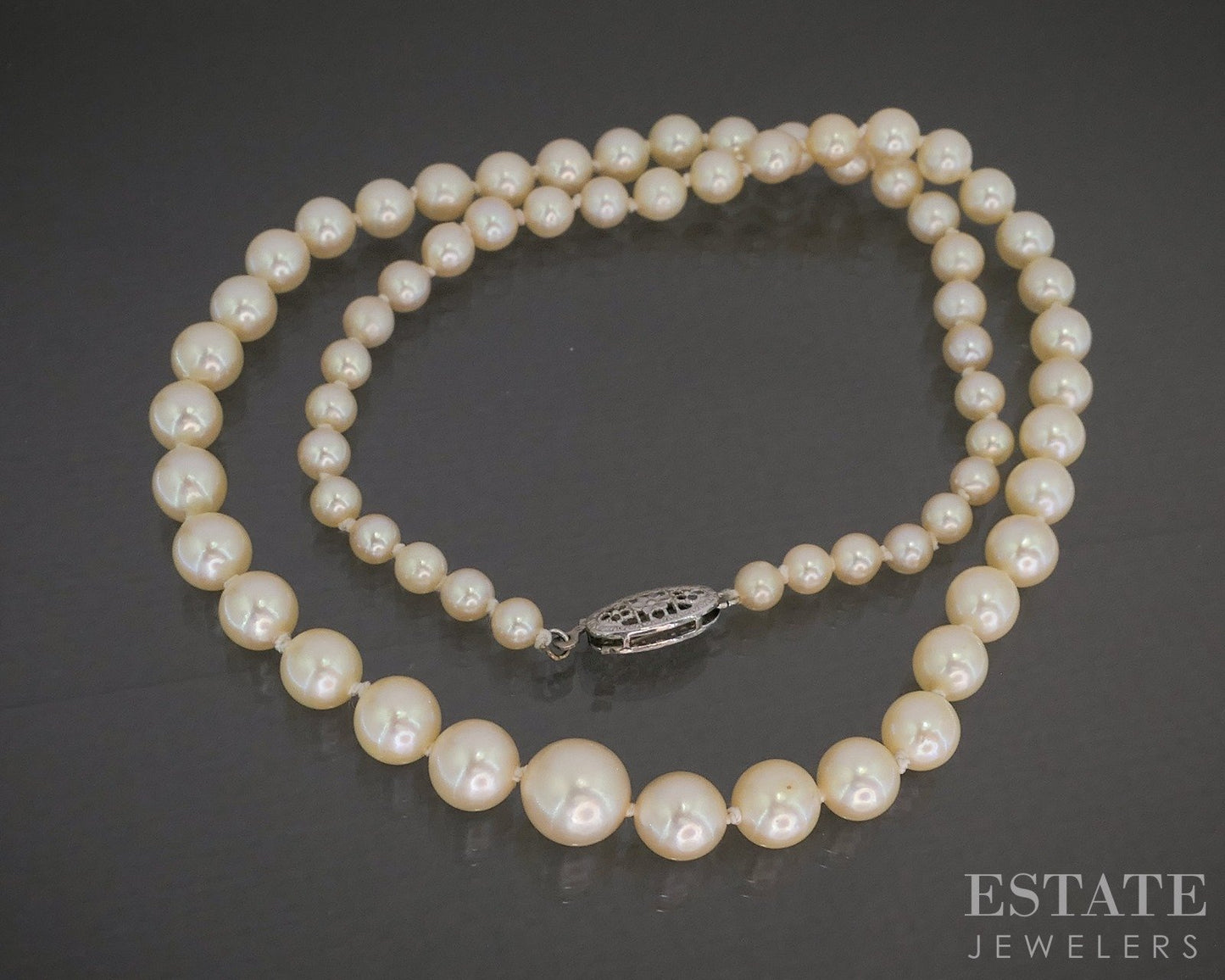 14k White Gold 3.8-7.4mm Cultured Pearl Graduated Ladies Necklace 15"L p26383