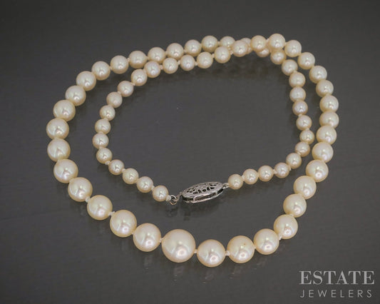 14k White Gold 3.8-7.4mm Cultured Pearl Graduated Ladies Necklace 15"L p26383