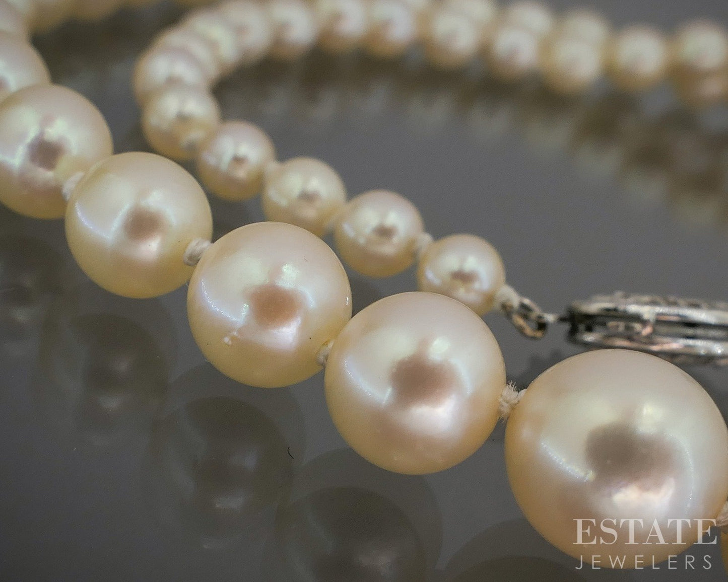 14k White Gold 3.8-7.4mm Cultured Pearl Graduated Ladies Necklace 15"L p26383