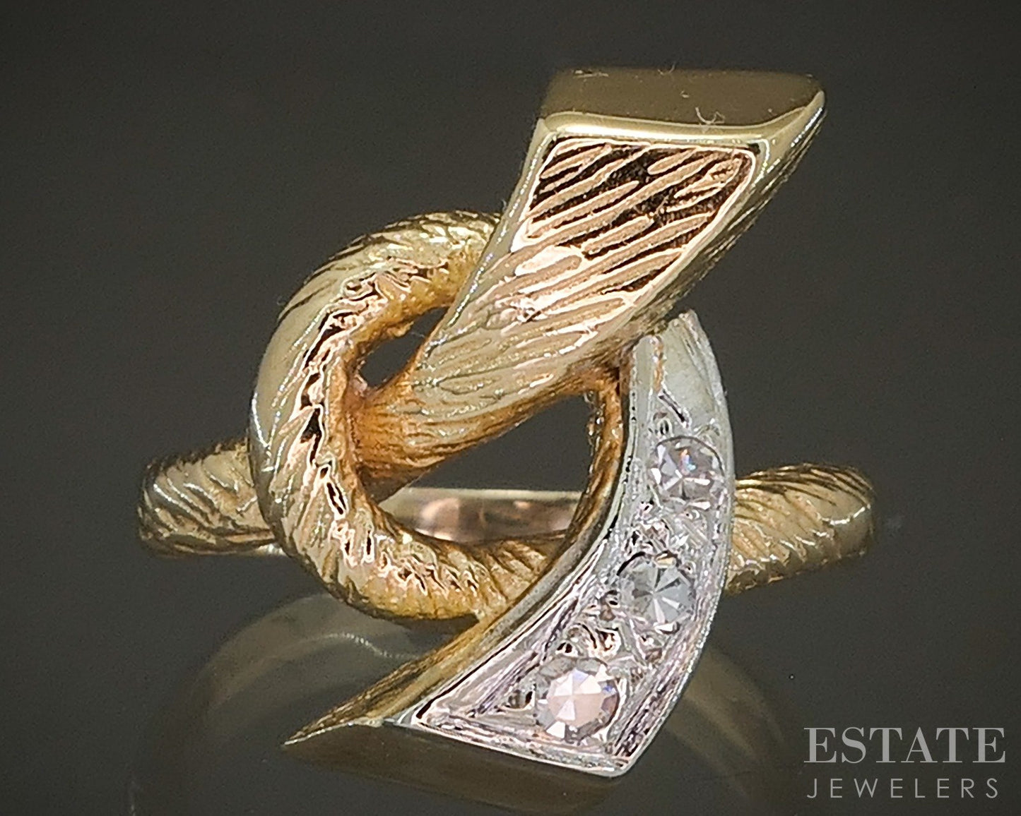 Retro 18k Yellow Gold Single Cut Natural .07ctw Diamond Knot Ring 5.7g p26800