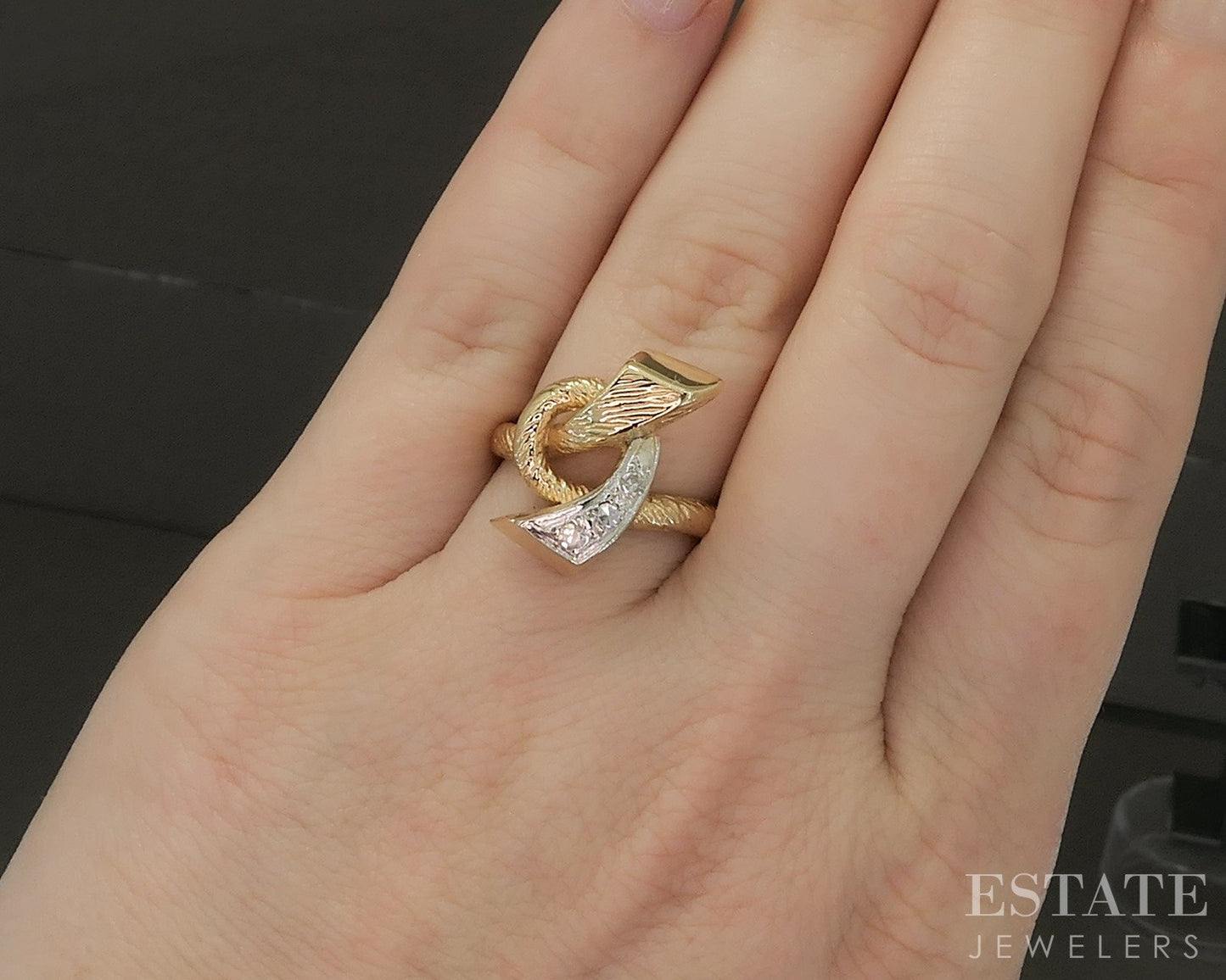 Retro 18k Yellow Gold Single Cut Natural .07ctw Diamond Knot Ring 5.7g p26800