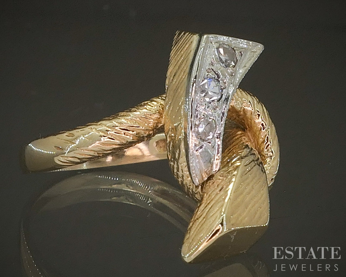 Retro 18k Yellow Gold Single Cut Natural .07ctw Diamond Knot Ring 5.7g p26800