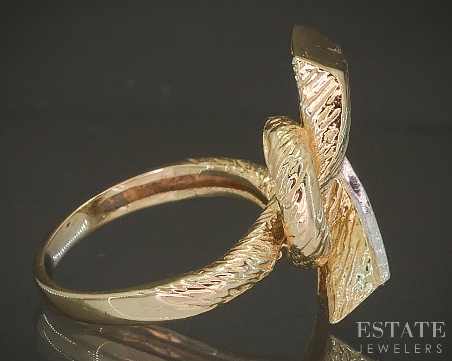 Retro 18k Yellow Gold Single Cut Natural .07ctw Diamond Knot Ring 5.7g p26800