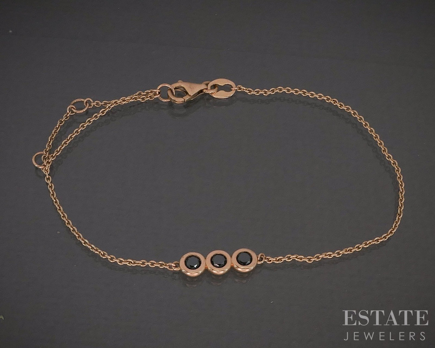 10k Rose Gold Natural Black Diamond Link Ladies Bracelet 1.7g p26747