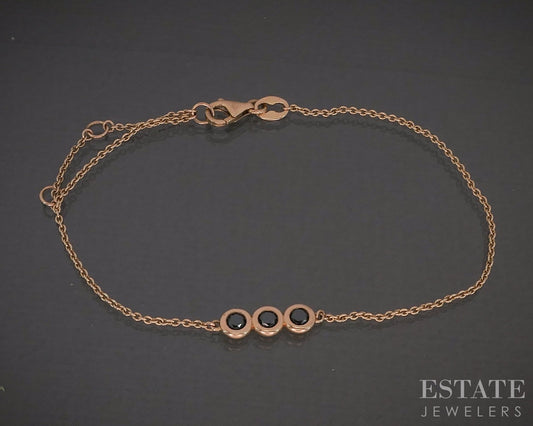 10k Rose Gold Natural Black Diamond Link Ladies Bracelet 1.7g p26747