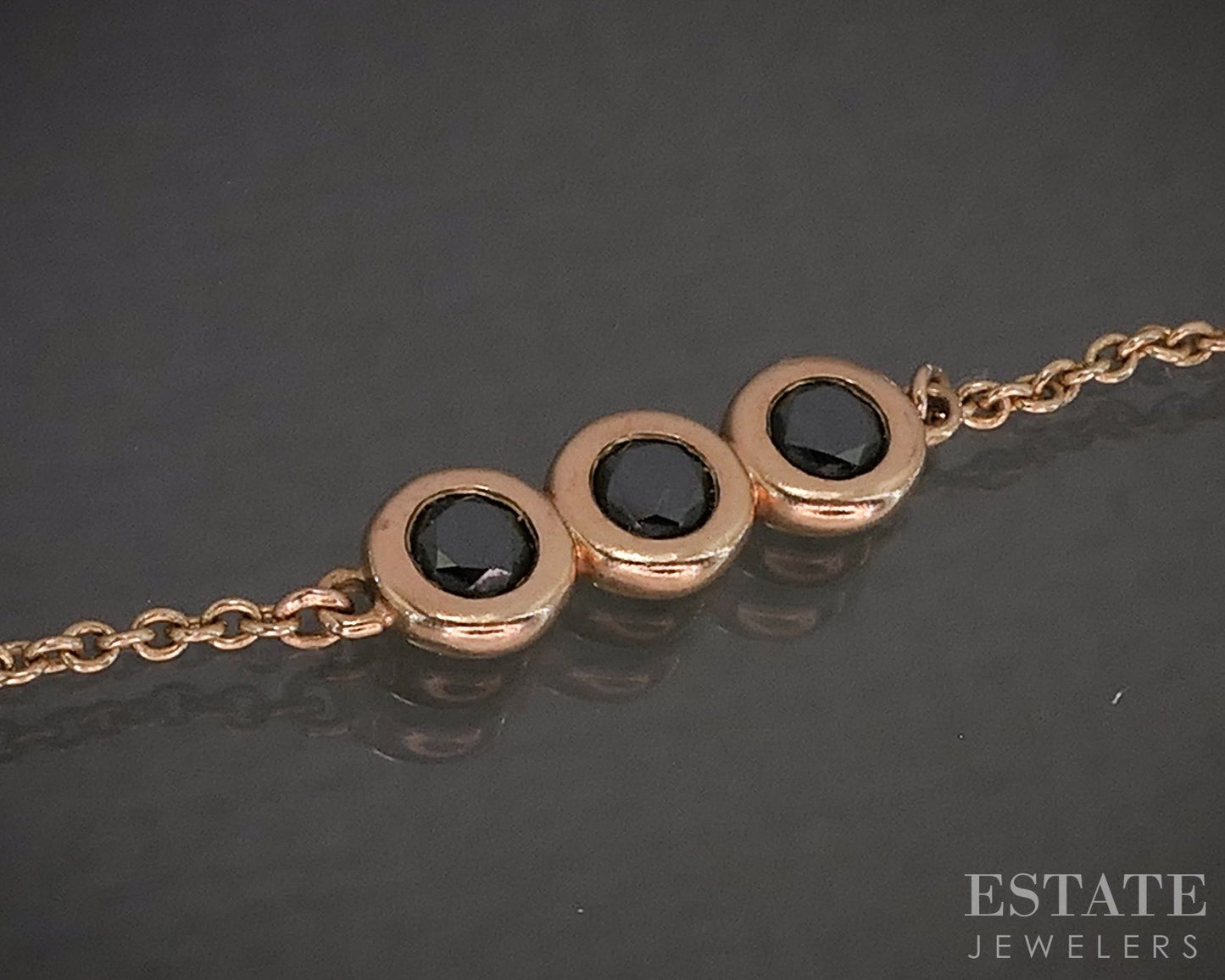 10k Rose Gold Natural Black Diamond Link Ladies Bracelet 1.7g p26747