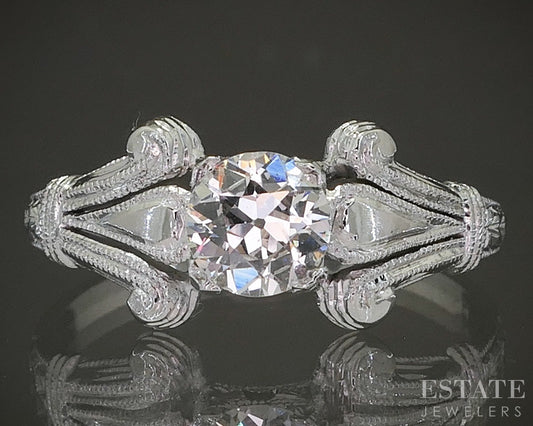 Vintage 18k White Gold Mine Cut Natural .52ct Diamond Solitaire Ring 2.7g p26012