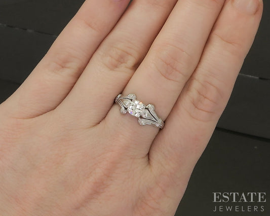 Vintage 18k White Gold Mine Cut Natural .52ct Diamond Solitaire Ring 2.7g p26012