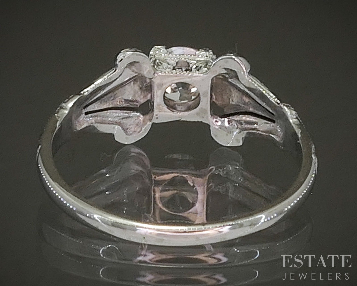 Vintage 18k White Gold Mine Cut Natural .52ct Diamond Solitaire Ring 2.7g p26012