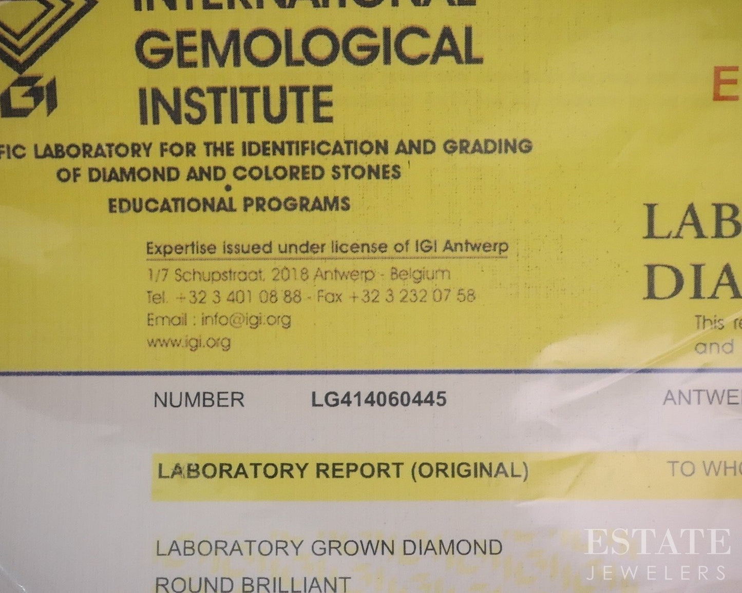 Loose 1.01ct Round Cut IGI Certified Lab Created Diamond VS1/E p27076