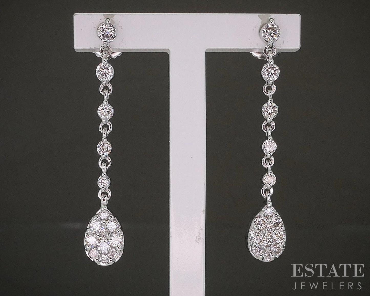 14k White Gold Natural .65ctw Diamond Teardrop Dangle Earrings 3.1g p28193