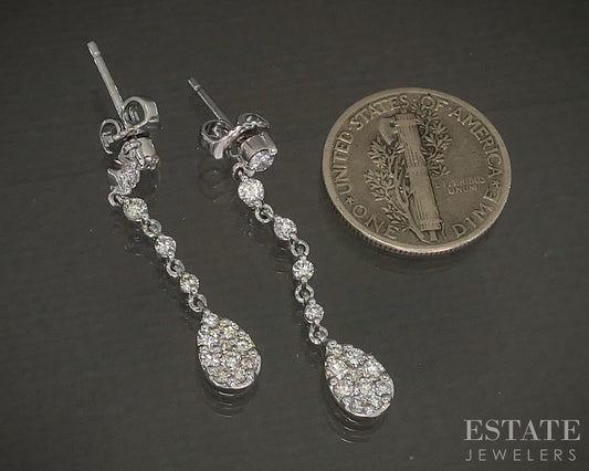 14k White Gold Natural .65ctw Diamond Teardrop Dangle Earrings 3.1g p28193