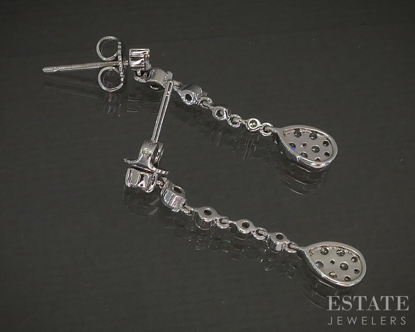 14k White Gold Natural .65ctw Diamond Teardrop Dangle Earrings 3.1g p28193