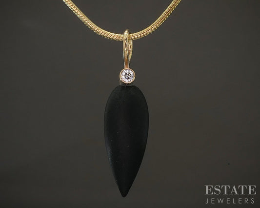 14k Yellow Gold Natural Black Onyx & Diamond Necklace 4.2g 18"L p28198