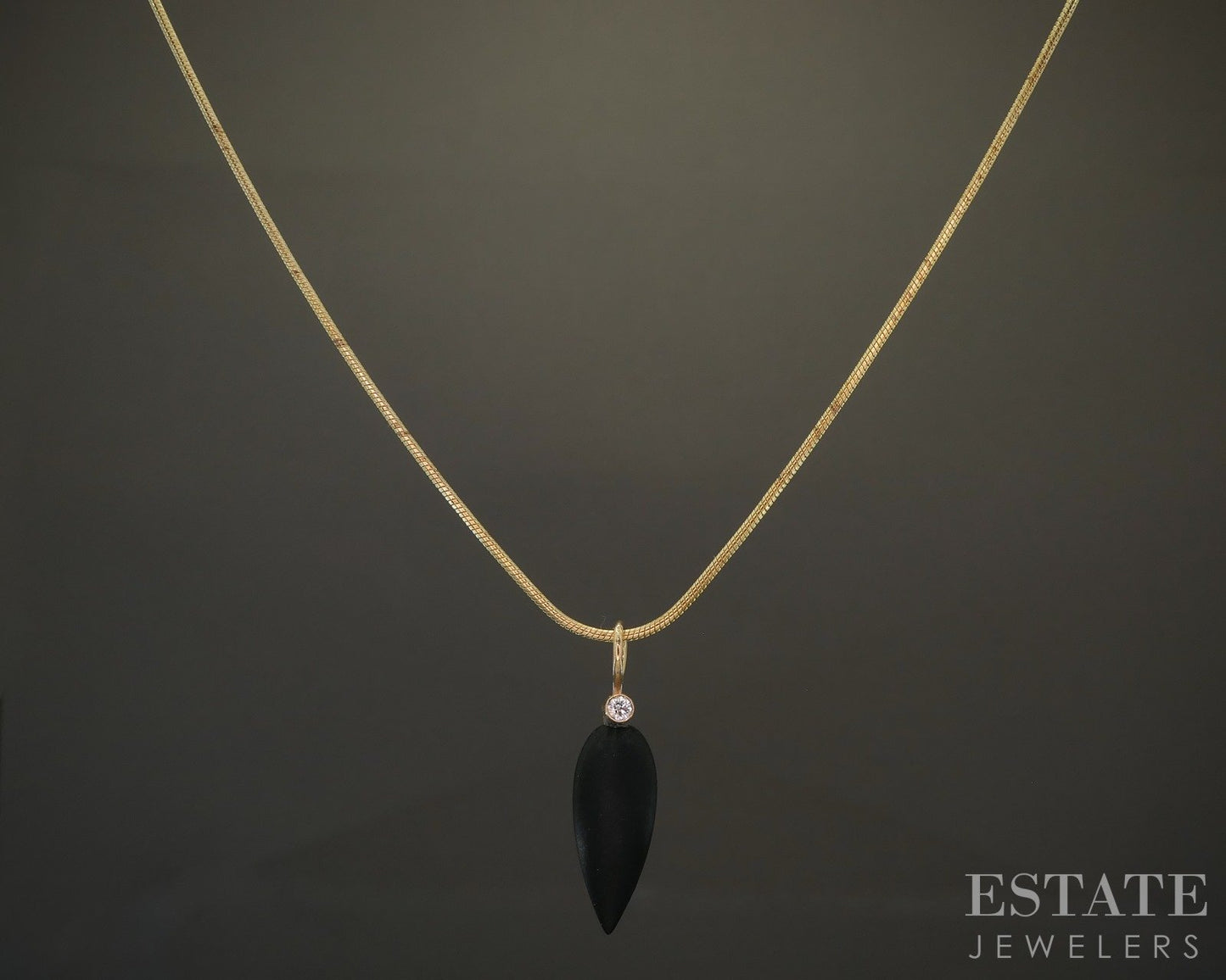 14k Yellow Gold Natural Black Onyx & Diamond Necklace 4.2g 18"L p28198