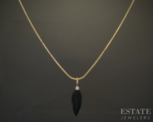 14k Yellow Gold Natural Black Onyx & Diamond Necklace 4.2g 18"L p28198