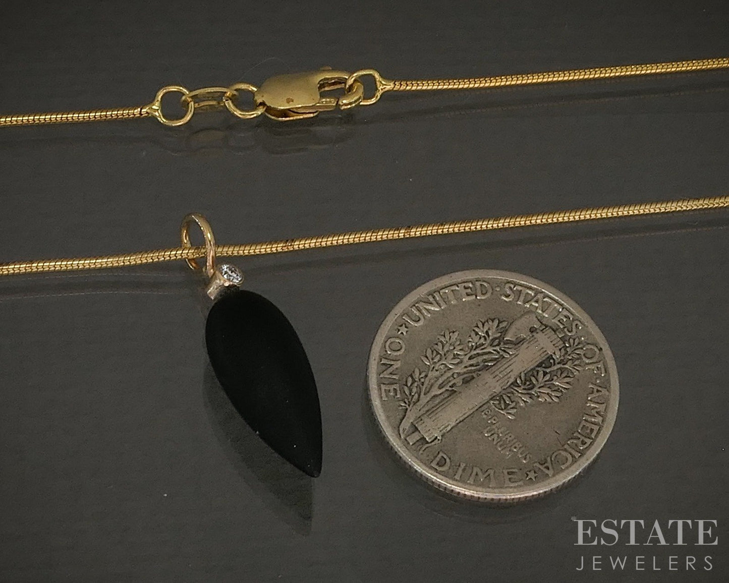 14k Yellow Gold Natural Black Onyx & Diamond Necklace 4.2g 18"L p28198