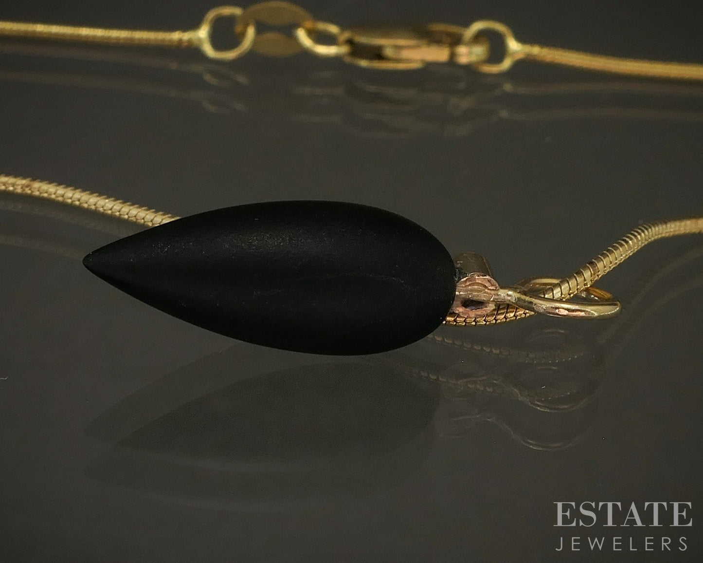 14k Yellow Gold Natural Black Onyx & Diamond Necklace 4.2g 18"L p28198