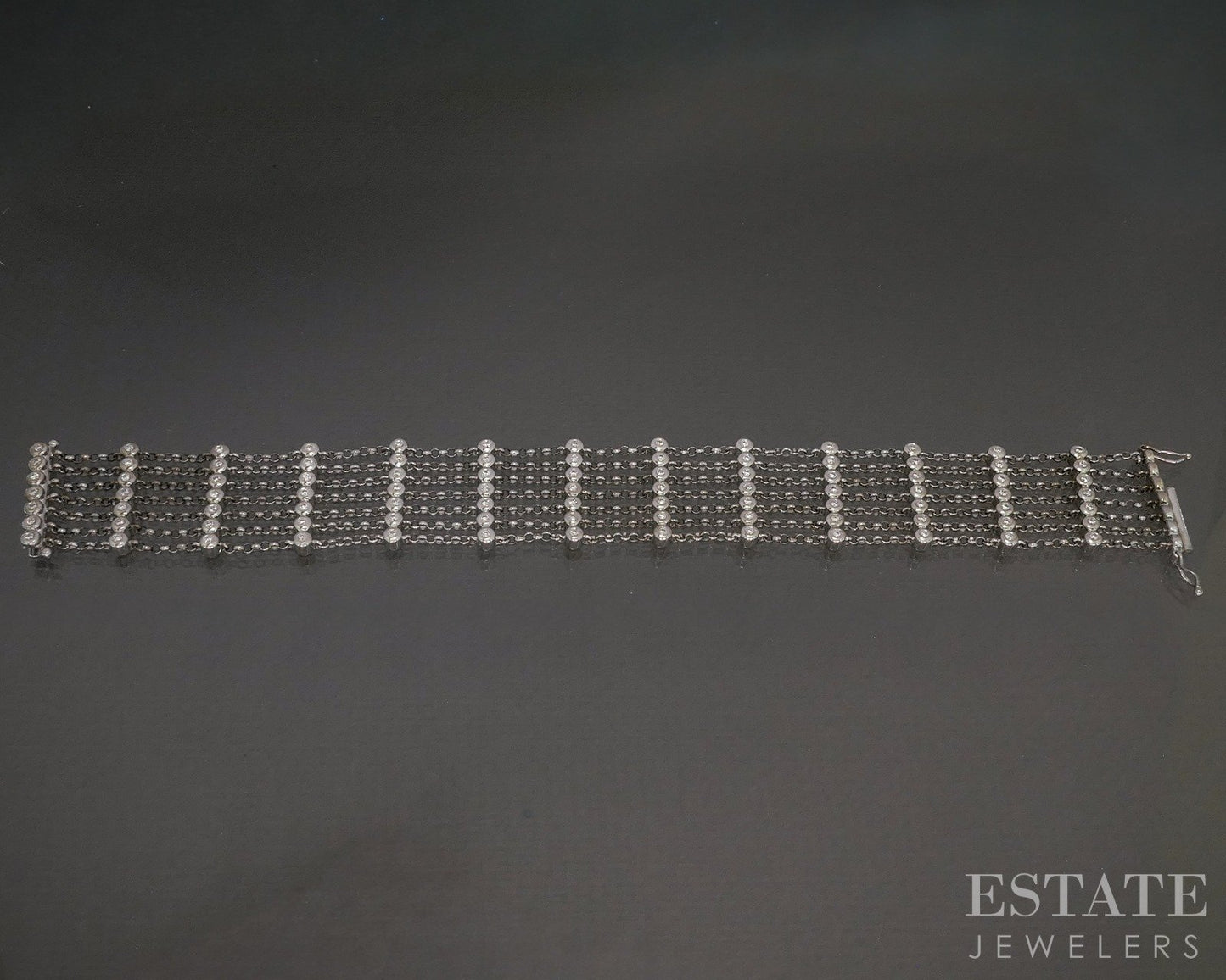 14k White Gold Natural 1ctw Diamond 7-Row Station Bracelet 20.4g 7"L p28199