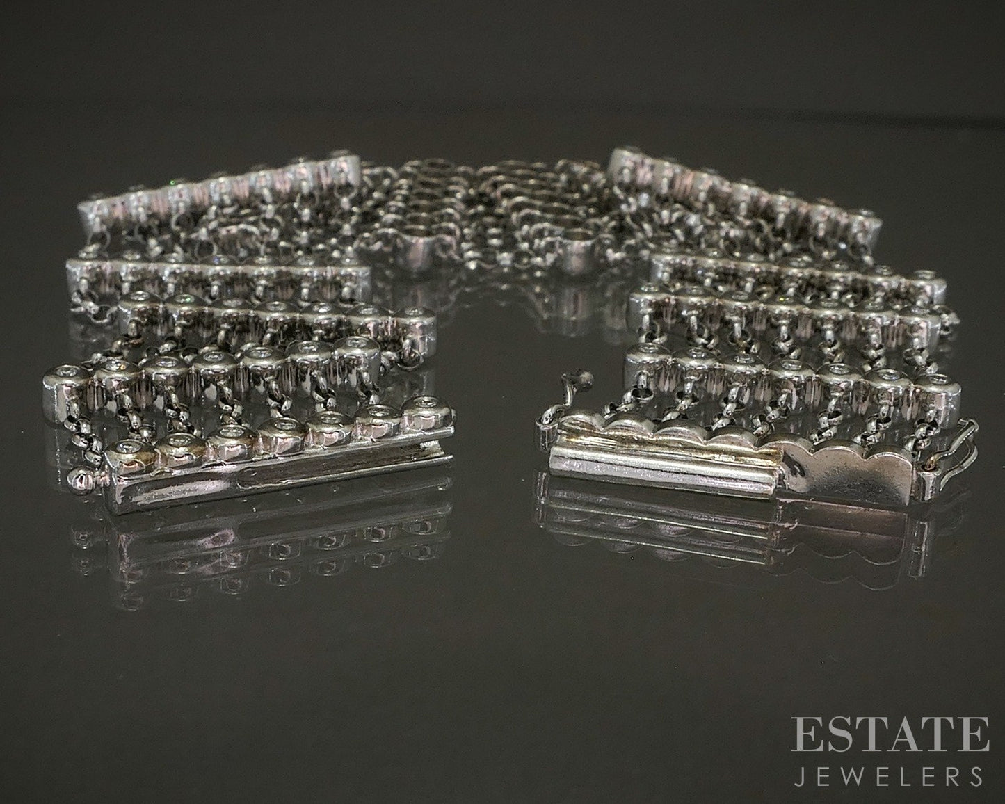 14k White Gold Natural 1ctw Diamond 7-Row Station Bracelet 20.4g 7"L p28199