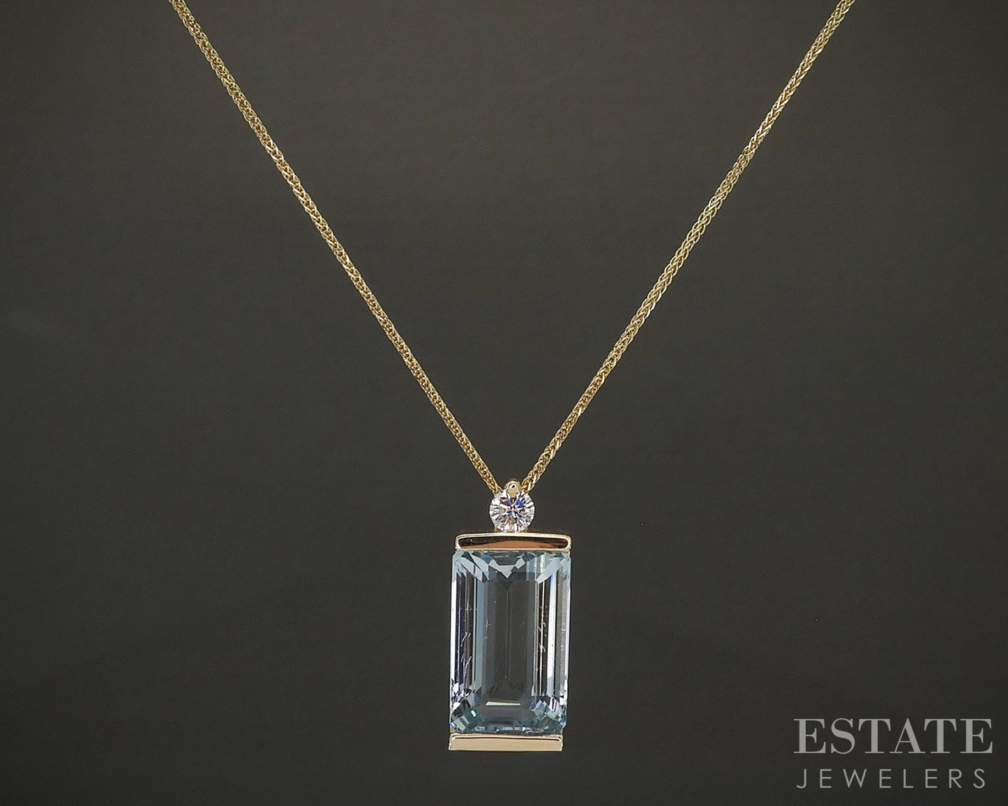 14k Yellow Gold Natural 9.78ct Aquamarine & Diamond Necklace 10.7g 18"L p28209