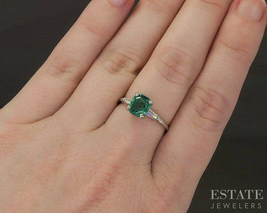 Platinum GIA Natural 1.25ct Colombian Emerald & Diamond Ring 2.9g p28188