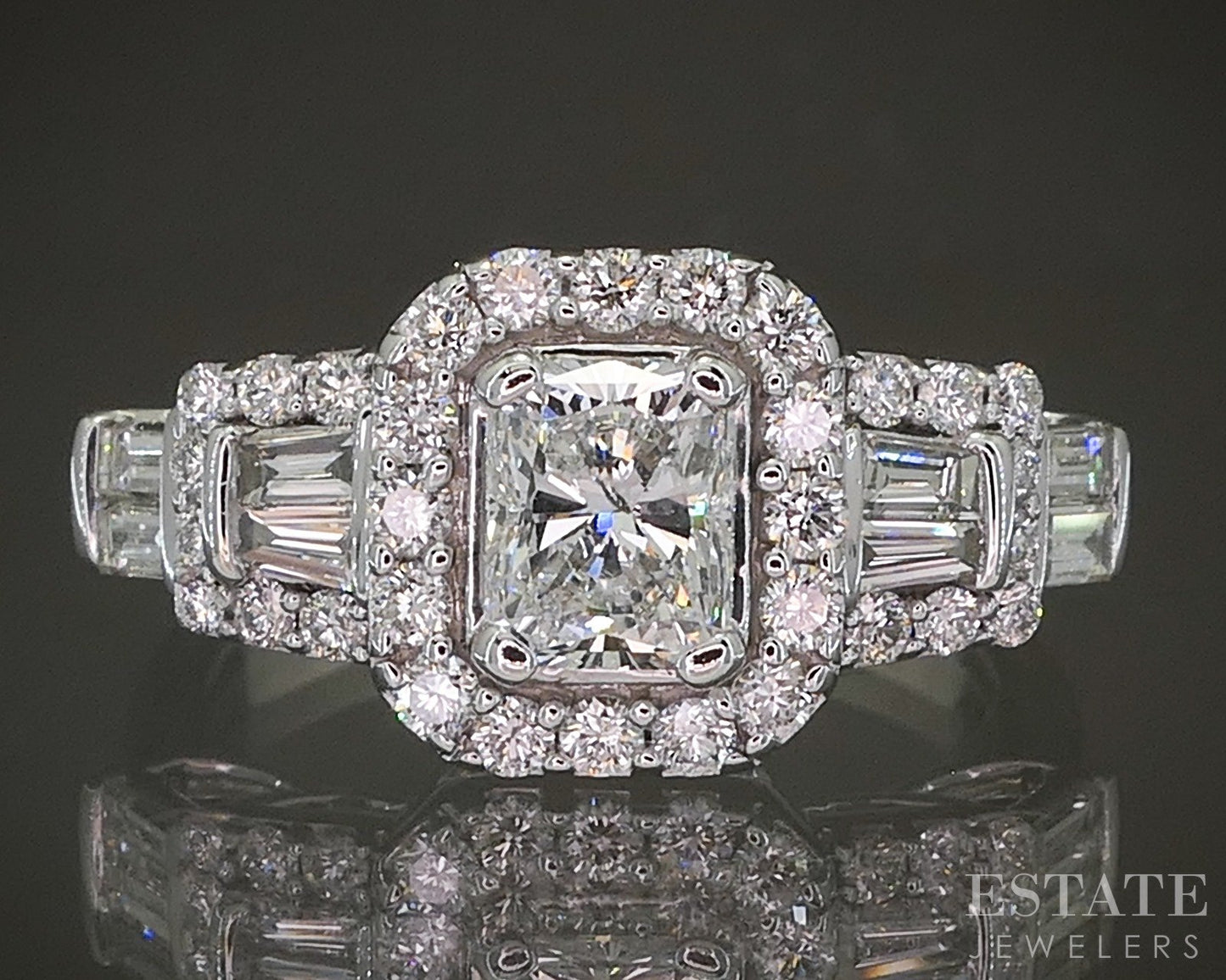 14k White Gold Radiant GSI Natural 1.41ctw Diamond Engagement Ring 5.1g p28201