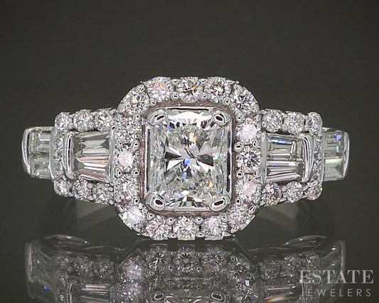 14k White Gold Radiant GSI Natural 1.41ctw Diamond Engagement Ring 5.1g p28201