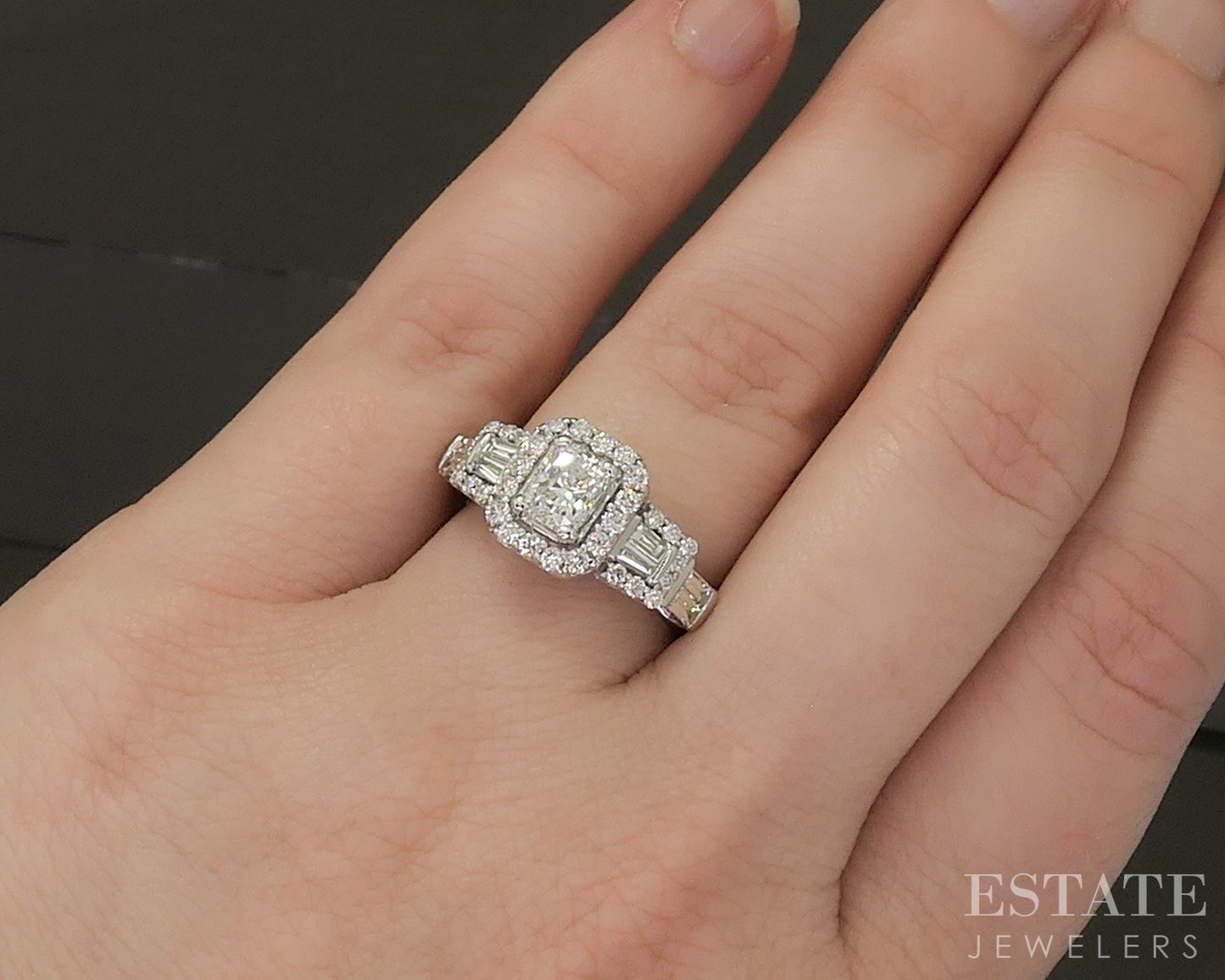 14k White Gold Radiant GSI Natural 1.41ctw Diamond Engagement Ring 5.1g p28201