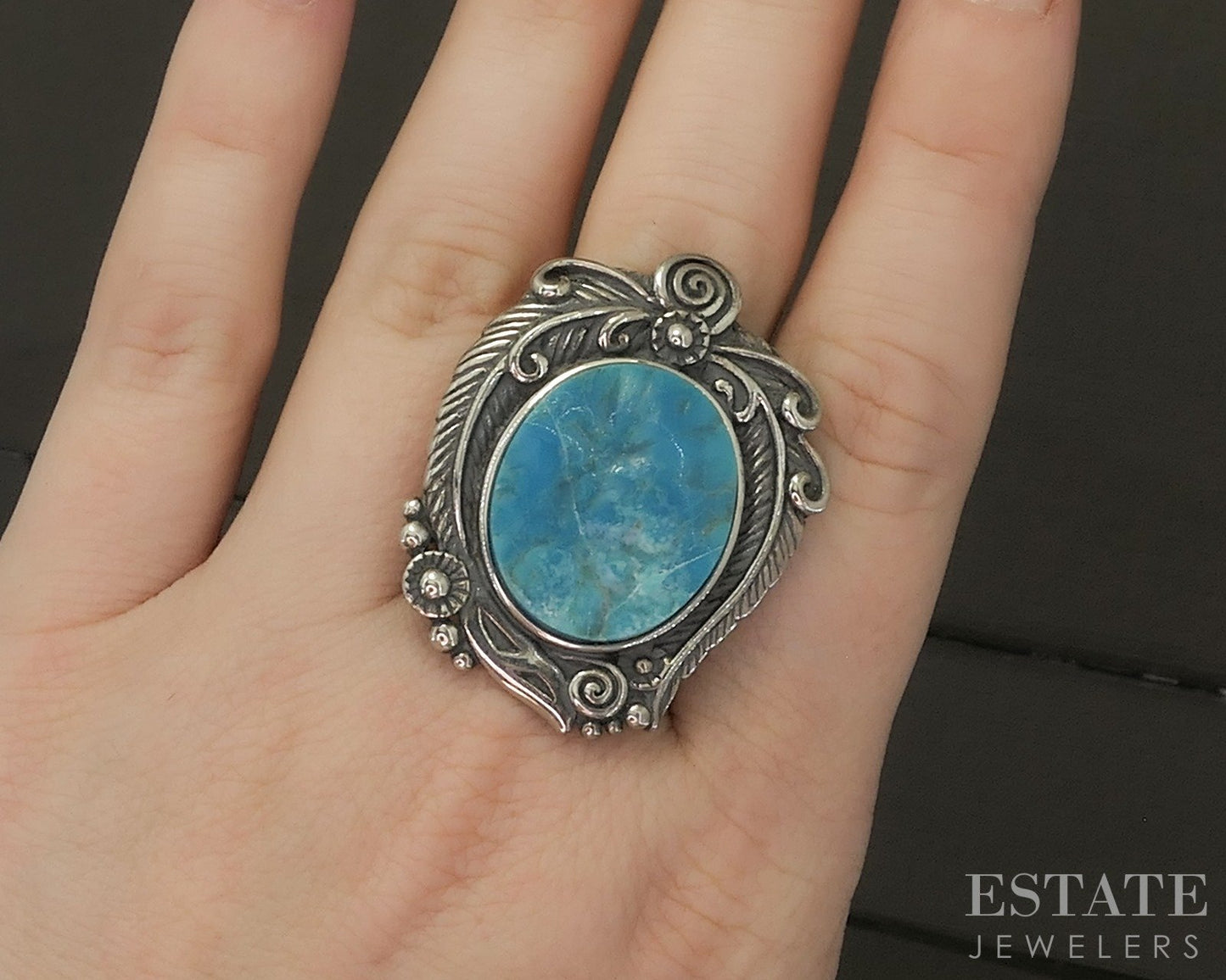 Sterling Silver Natural Sleeping Beauty Turquoise Ladies Ring 15.9g p28557