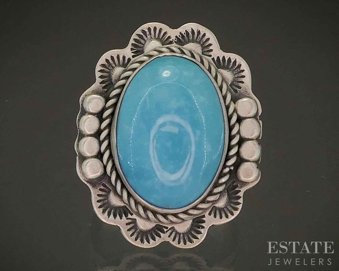 Vintage Sterling Natural Turquoise Navajo Etta Endito Ladies Ring 9.7g p28561