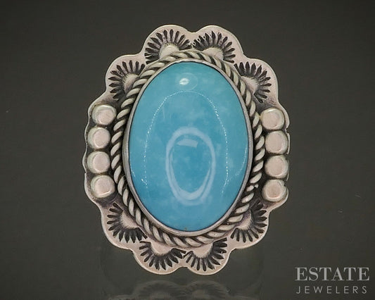 Vintage Sterling Natural Turquoise Navajo Etta Endito Ladies Ring 9.7g p28561