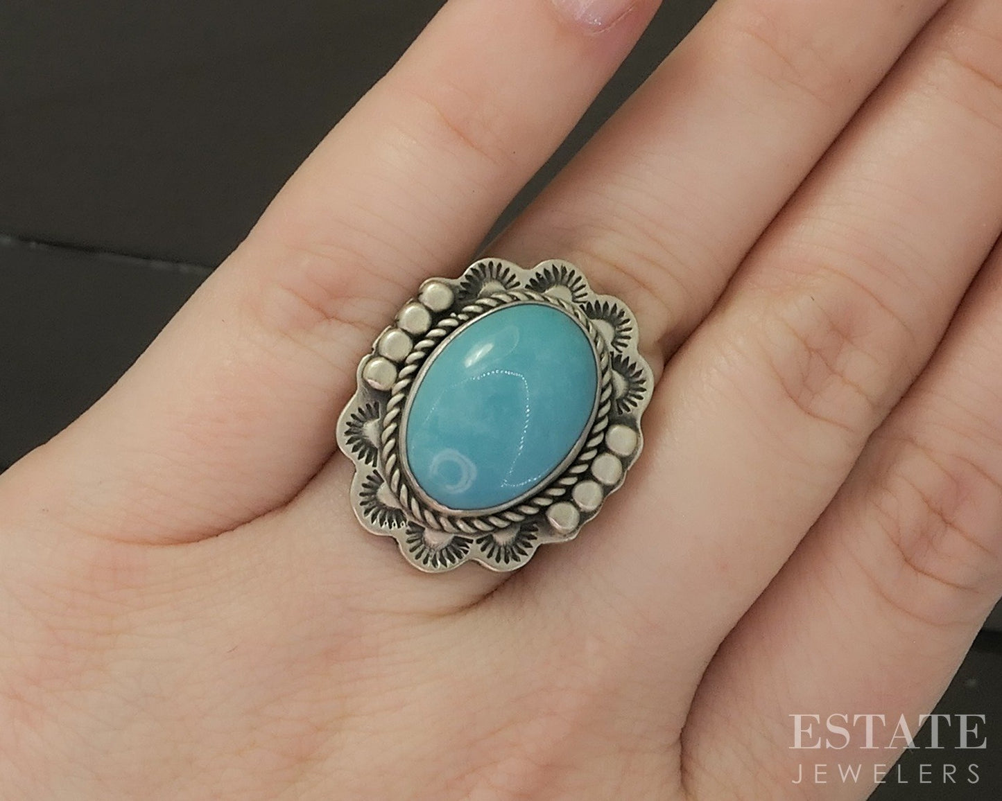 Vintage Sterling Natural Turquoise Navajo Etta Endito Ladies Ring 9.7g p28561