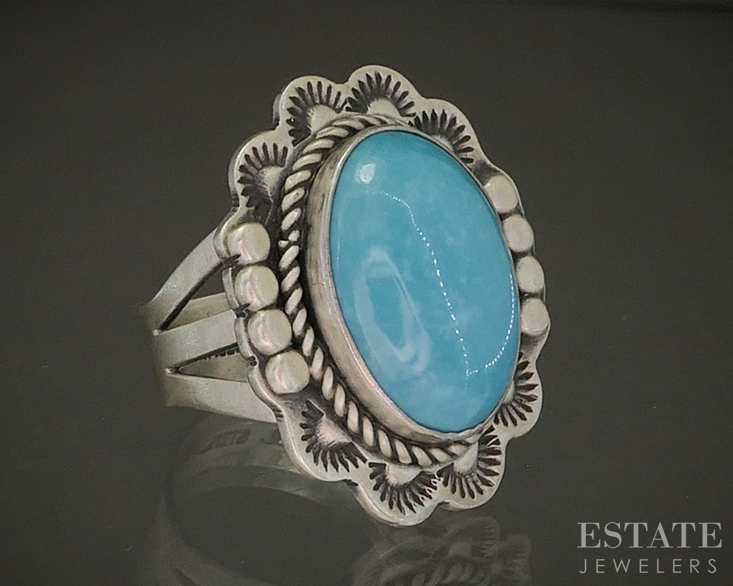 Vintage Sterling Natural Turquoise Navajo Etta Endito Ladies Ring 9.7g p28561