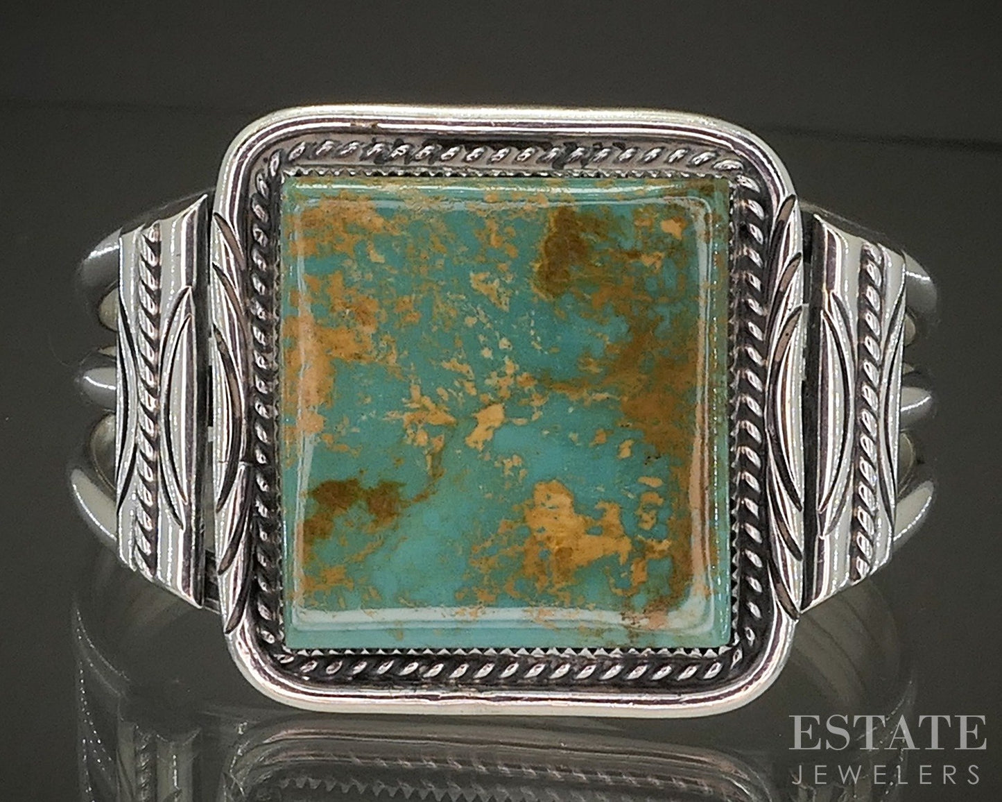 Vintage Sterling Natural Turquoise James Mason Navajo Cuff Bracelet 65g p28594
