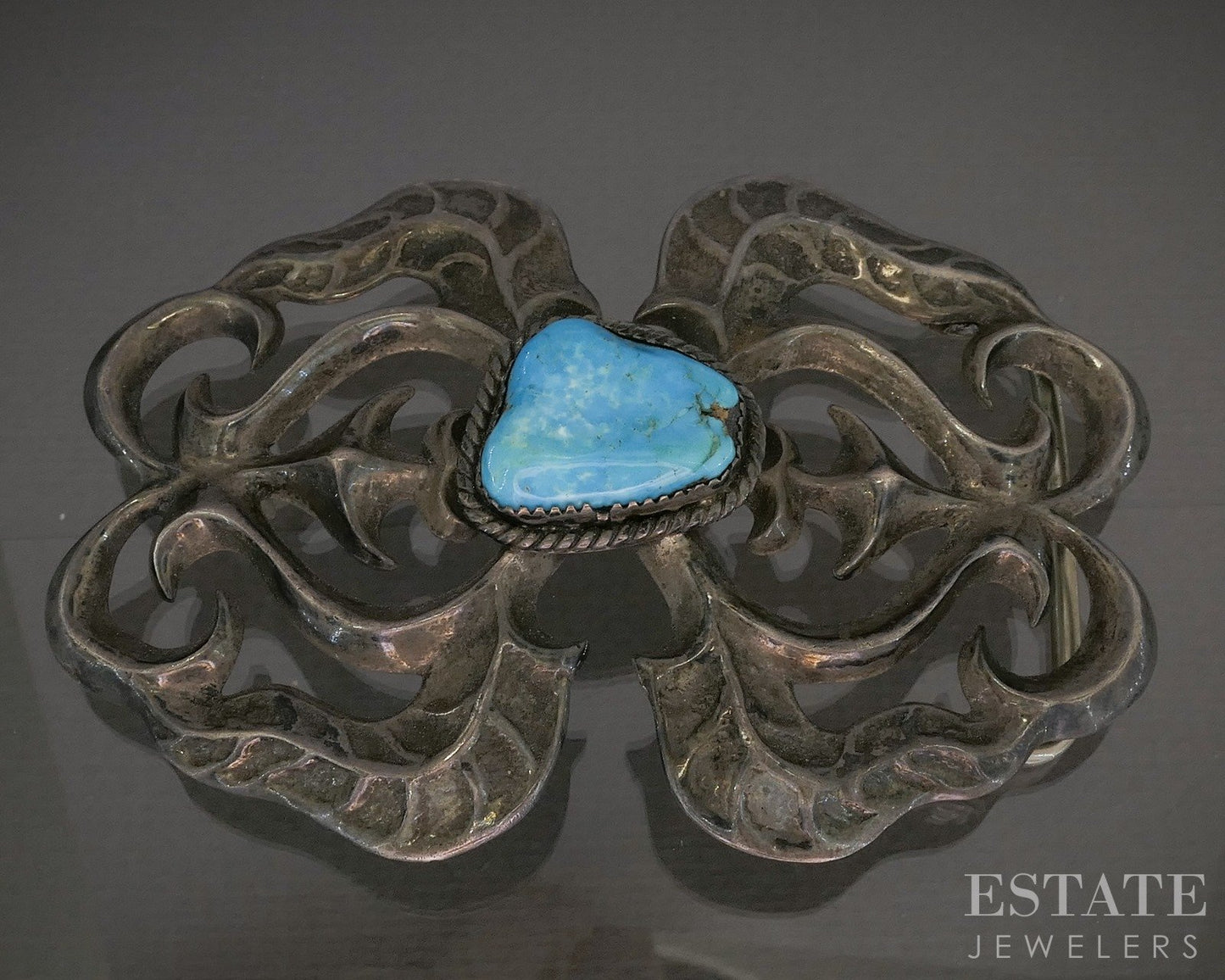 Vintage Sterling Sandcast Natural Turquoise Navajo Mens Belt Buckle 75g p28625