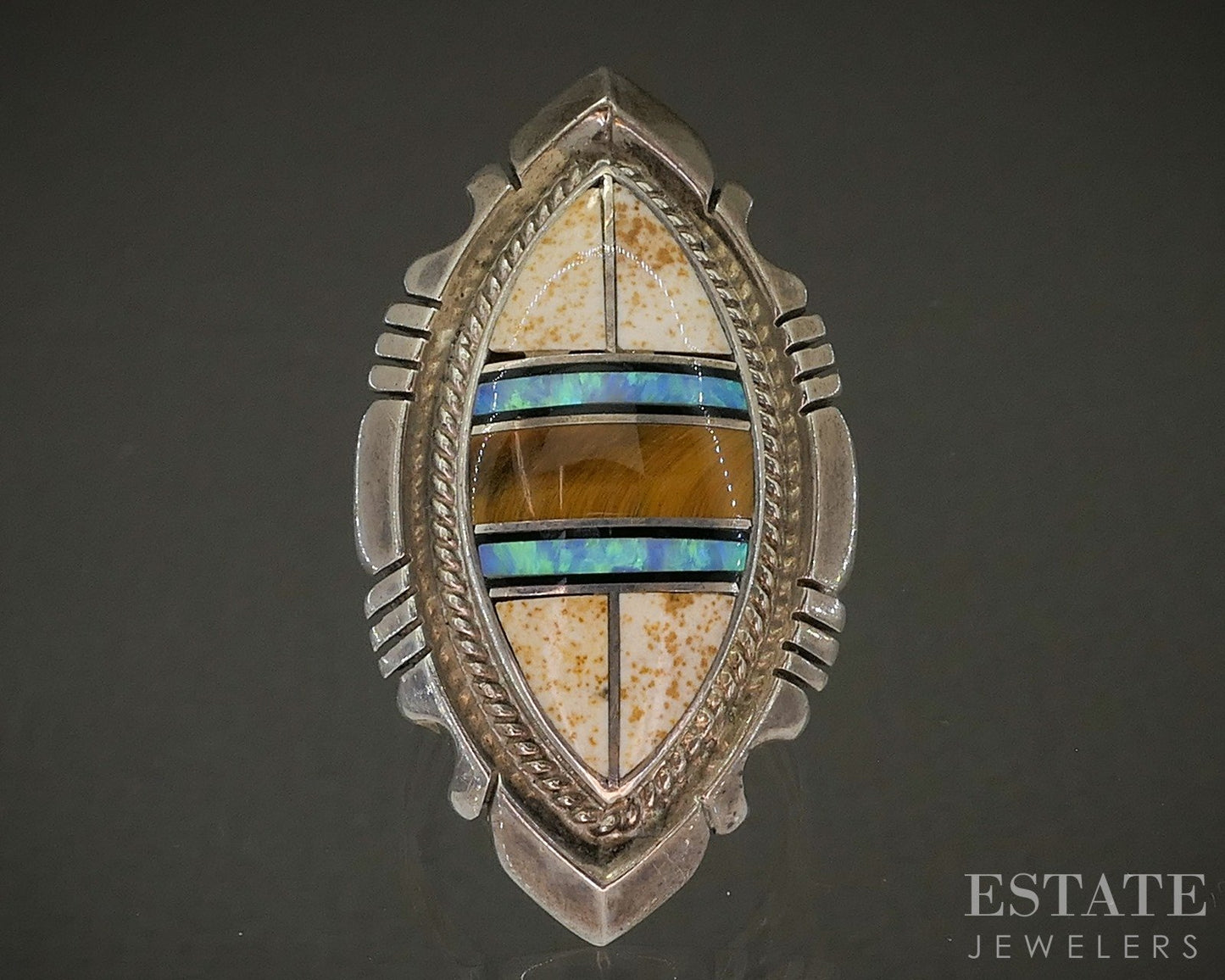 Vintage Sterling Alvin Tyler Begay Multi Gem Navajo Ladies Ring 14g p28643