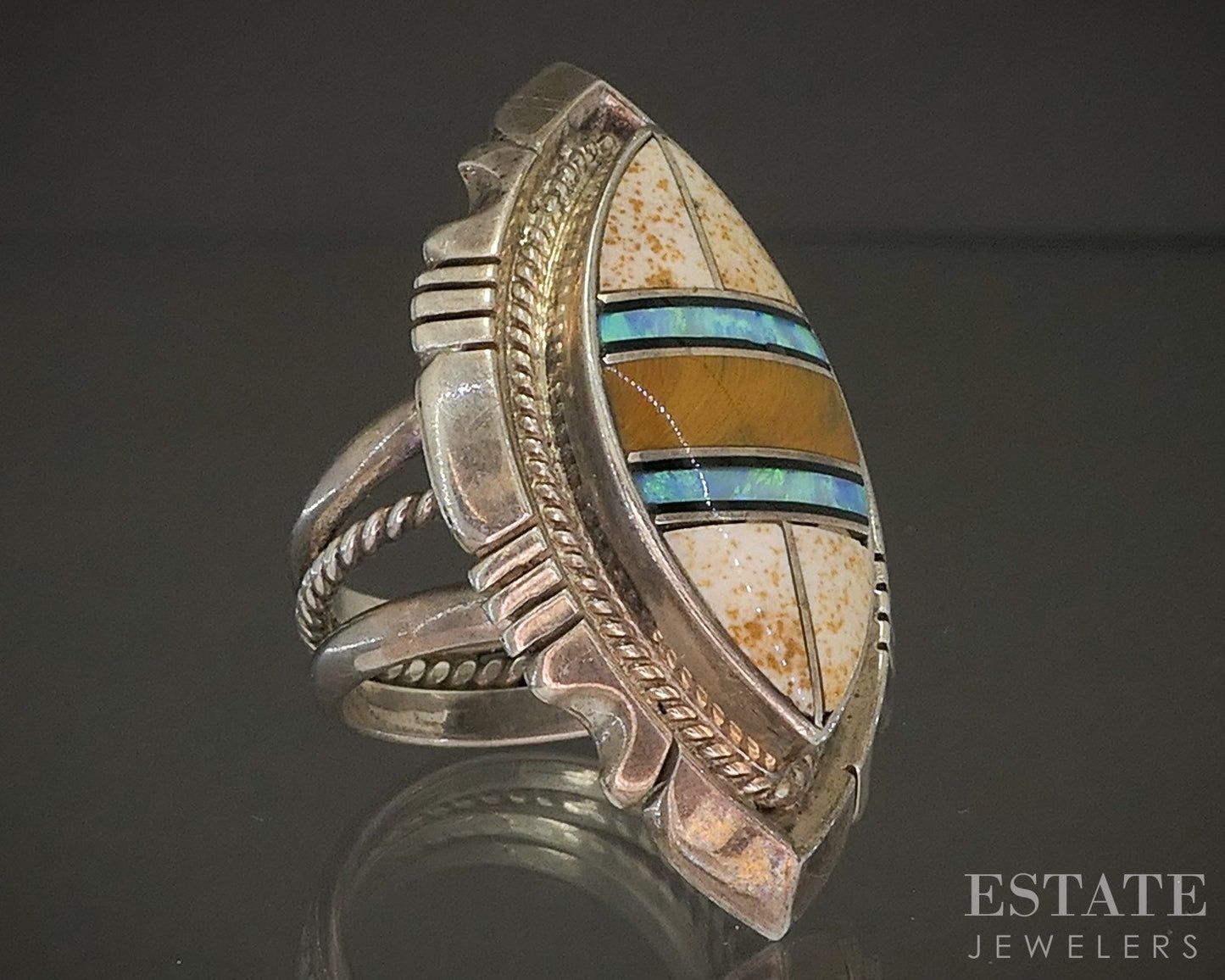 Vintage Sterling Alvin Tyler Begay Multi Gem Navajo Ladies Ring 14g p28643