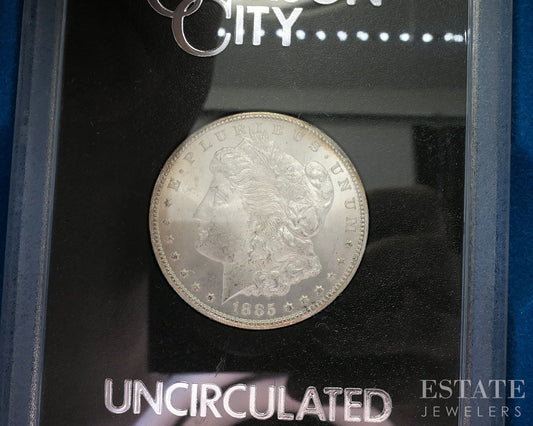 1885-CC Morgan Silver Dollar Carson City Uncirculated GSA Box Papers p28528
