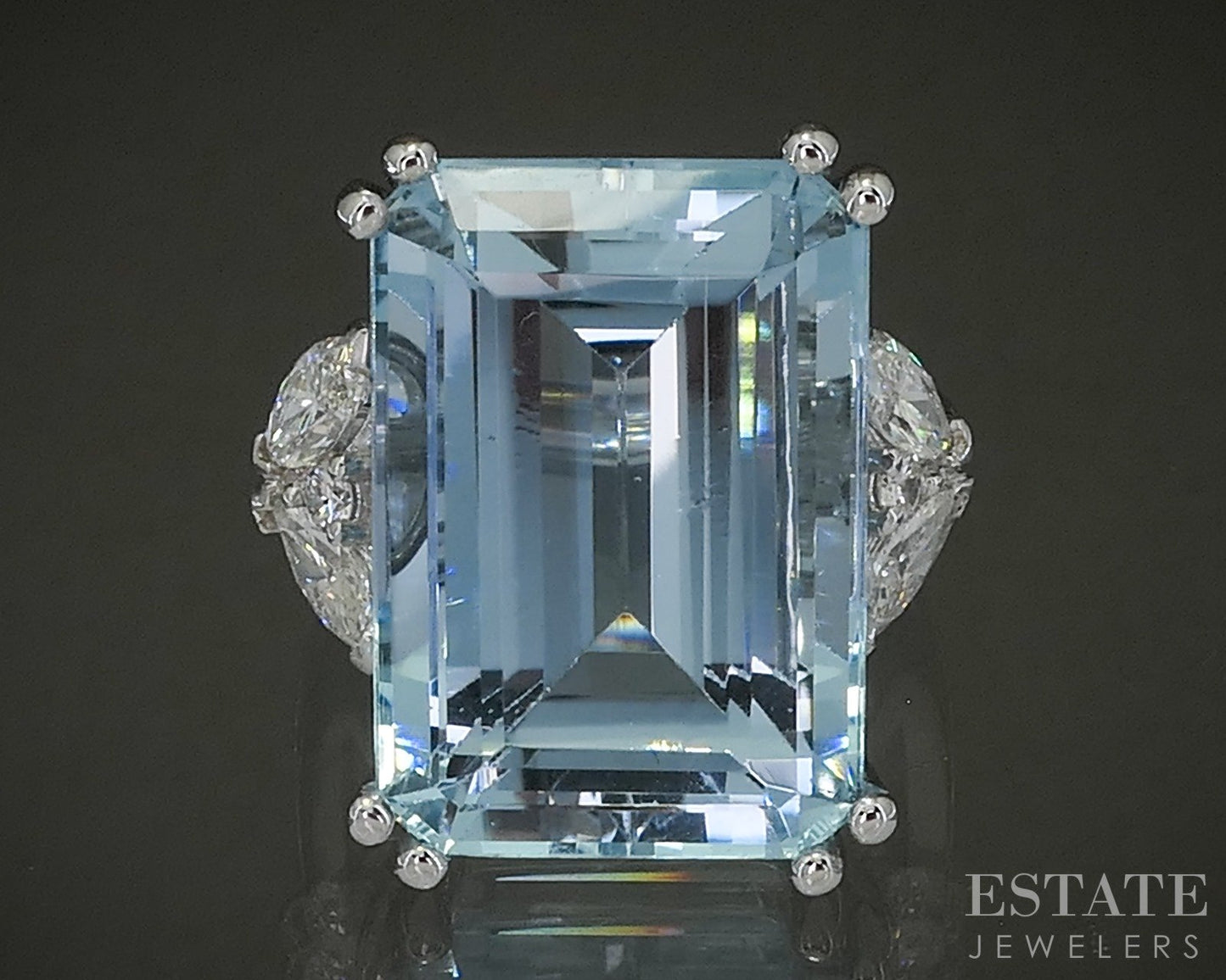 14k White Gold Emerald Natural 20.99ct Aquamarine & Diamond Ring 13g p28539