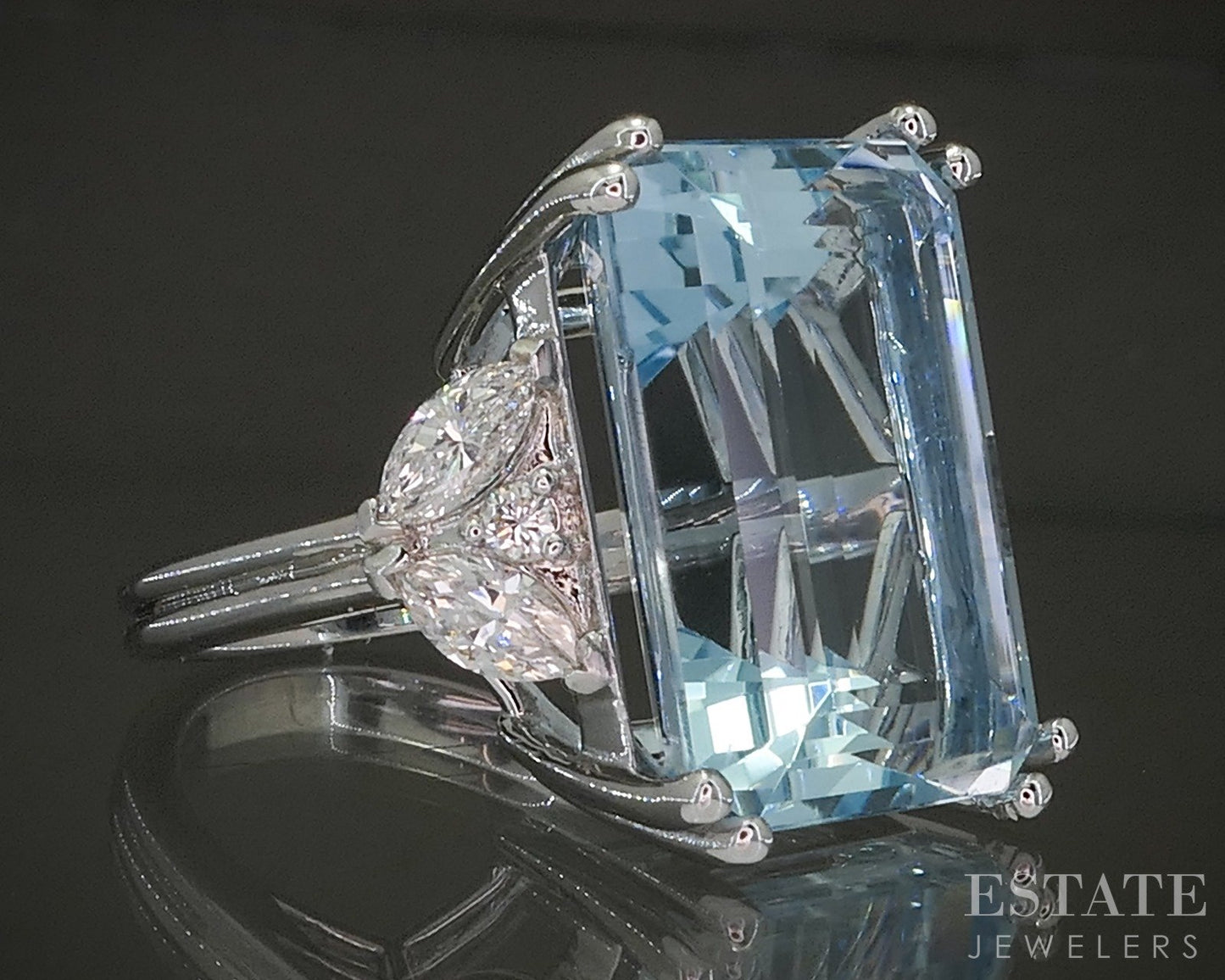 14k White Gold Emerald Natural 20.99ct Aquamarine & Diamond Ring 13g p28539