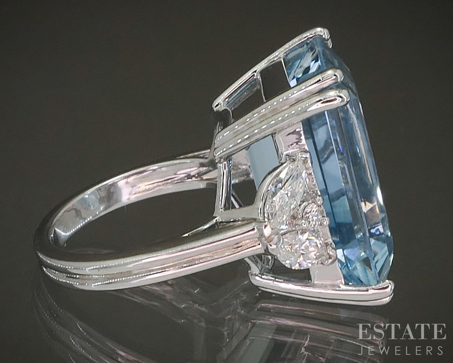 14k White Gold Emerald Natural 20.99ct Aquamarine & Diamond Ring 13g p28539